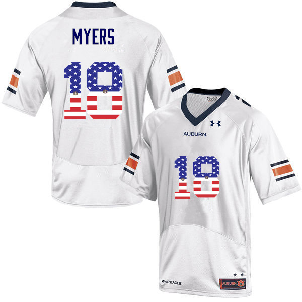 Men's Auburn Tigers #18 Jayvaughn Myers USA Flag Fashion White College Stitched Football Jersey